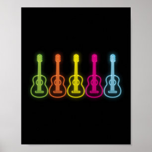 Retro Vintage Fluorescent Rainbow Ukulele Player Poster