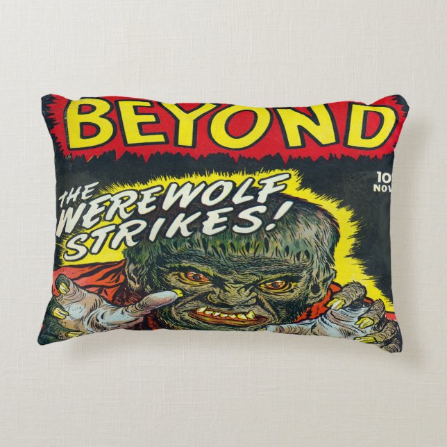 Retro vintage för fasaWolfman humorbok Prydnadskudde (Baksidan)