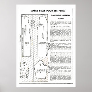 Retro vintage French  dress pattern Poster