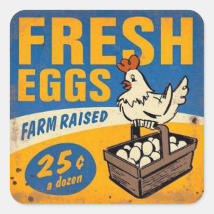 Retro Vintage Fresh Farm Eggs Chicken Fyrkantigt Klistermärke