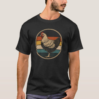 Retro Vintage Gård Höns Silhuett Cirkel T Shirt