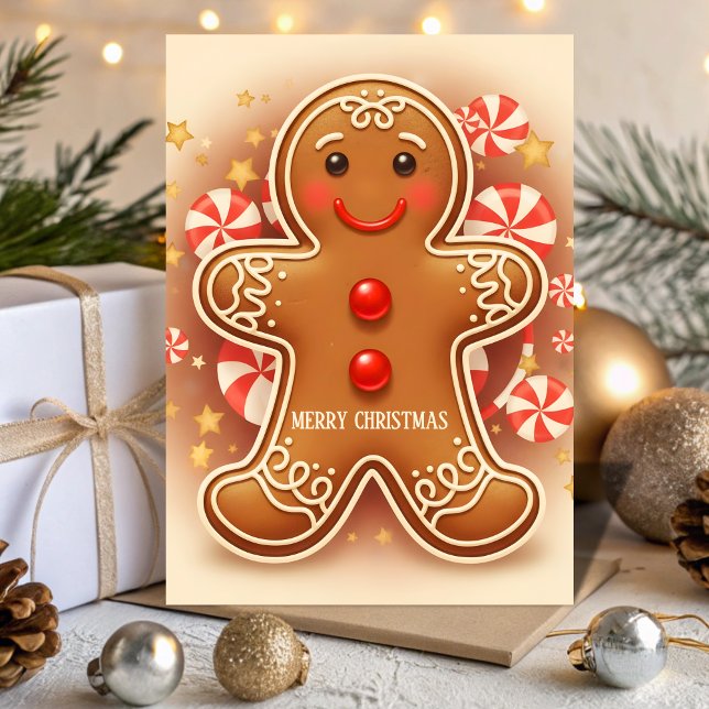 Retro Vintage Gingerbread Joy Christmas Helgkort (Skapare uppladdad)