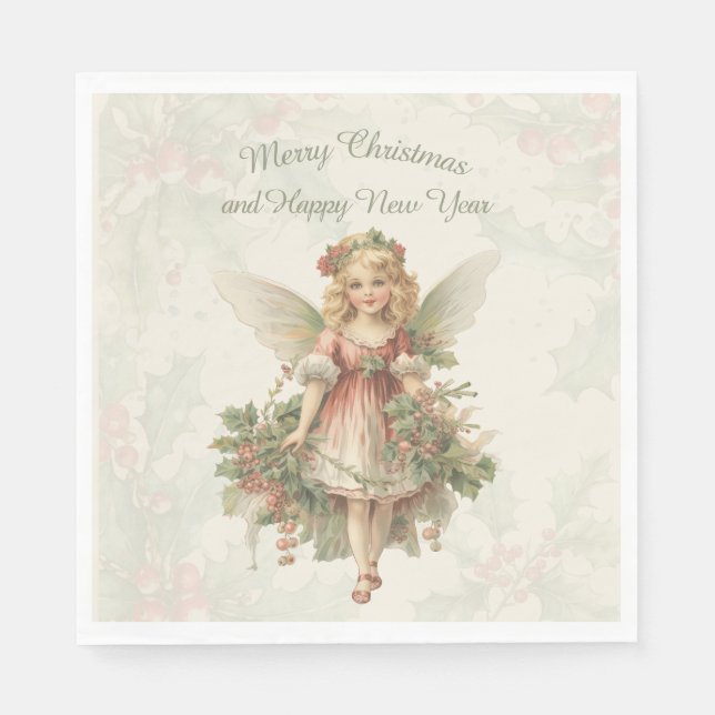 Retro Vintage Girl Angel jul Holly Pappersservett (Framsidan)