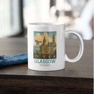 Retro Vintage Glasgow Skottland Stadsvy Resa Kaffemugg