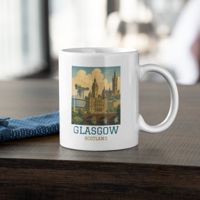 Retro Vintage Glasgow Skottland Stadsvy Resa Kaffemugg (Retro Vintage Glasgow Scotland Cityscape Travel Coffee Mug)