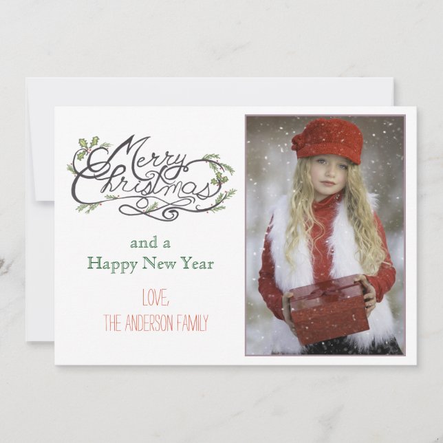 Retro Vintage God jul med kyrka Julkort (Framsida)