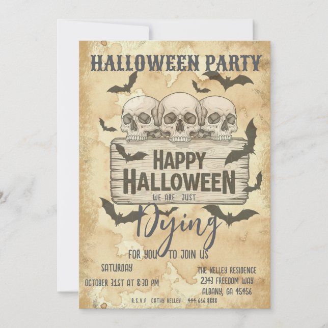 Retro Vintage gotiic Döskallar Halloween fest Inbj Inbjudningar (Framsida)