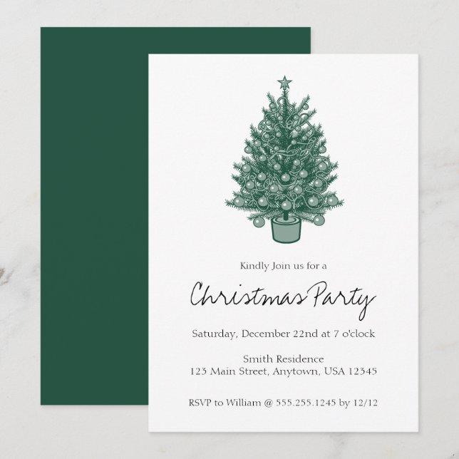 Retro Vintage Grönt jul Party Inbjudningar (Fram/baksida)