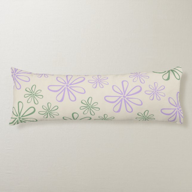 Retro Vintage Grönt Lila Small Flower Mönster Kroppskudde (Framsidan)