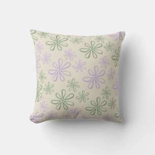 Retro Vintage Grönt Lila Small Flower Mönster Kudde