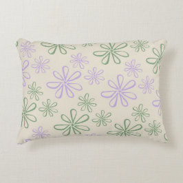 Retro Vintage Grönt Lila Small Flower Mönster Prydnadskudde