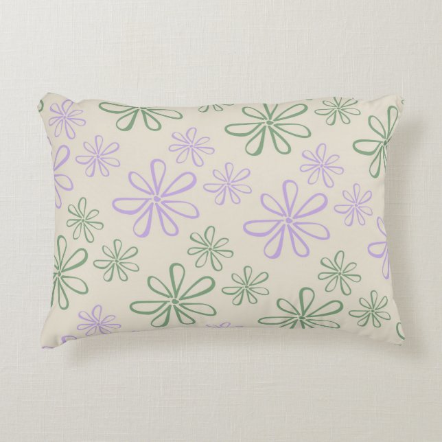 Retro Vintage Grönt Lila Small Flower Mönster Prydnadskudde (Framsidan)