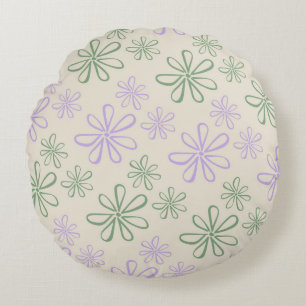 Retro Vintage Grönt Lila Small Flower Mönster Rund Kudde