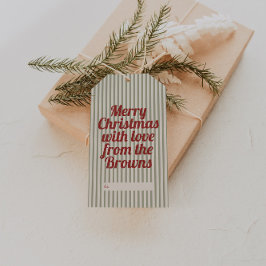 Retro Vintage Grönt Rand Red God jul Presentetikett