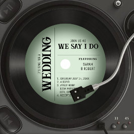Retro Vintage Grönt Vignette Vinyl Record Bröllop Inbjudningar