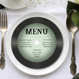 Retro Vintage Grönt Vignette Vinyl Record Bröllop Meny