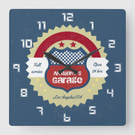 Retro Vintage Grunge Garage Fyrkantig Klocka