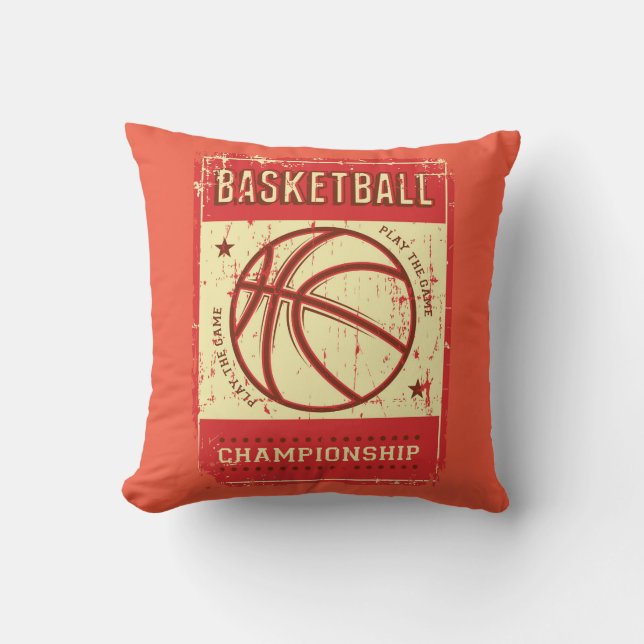 Retro Vintage Grunge Rosa Red Basketball Kudde (Framsida)
