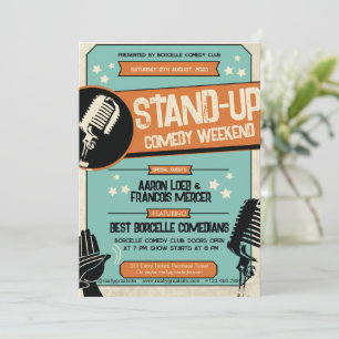 Retro Vintage Grunge Stand Up Komedisketch Inbjudningar