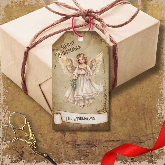 Retro Vintage Guardian Angel God jul Presentetikett (Skapare uppladdad)
