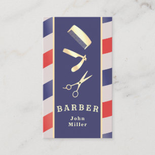 Retro Vintage Guld Barber Verktyg Red Blue White Visitkort