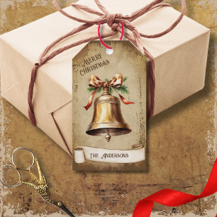 Retro Vintage Guld Brass Bell God jul Presentetikett