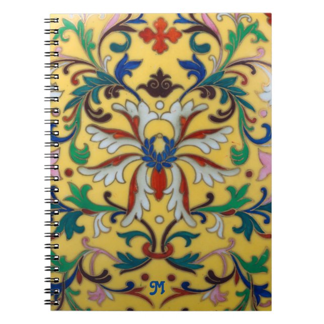 Retro Vintage Gult Blommigt Botanical Monogrammed Anteckningsbok (Framsidan)
