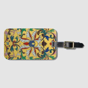 Retro Vintage Gult Blommigt Botanical Monogrammed Bagagebricka