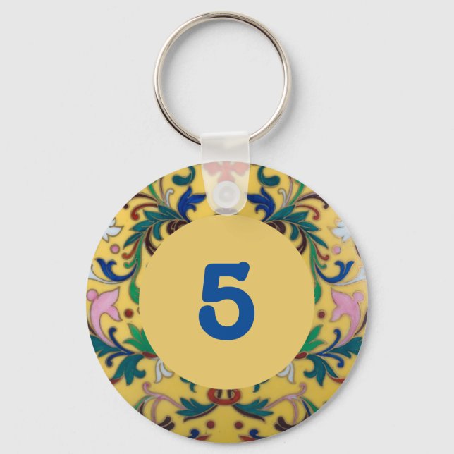 Retro Vintage Gult Blommigt Botaniskt rumsnummer Nyckelring (Framsida)