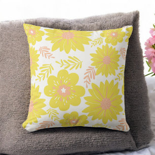 Retro Vintage Gult Peach Fuzz Flower Mönster Kudde
