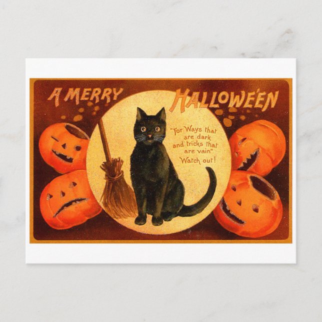 Retro Vintage Halloween A Merry Halloween Vykort (Framsida)