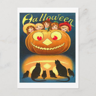 Retro Vintage Halloween-barn och katter Vykort