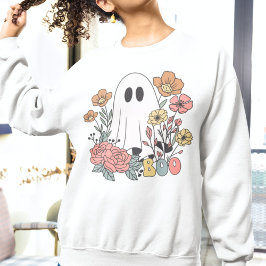 Retro Vintage Halloween Ghost Boo och Flowers T Shirt