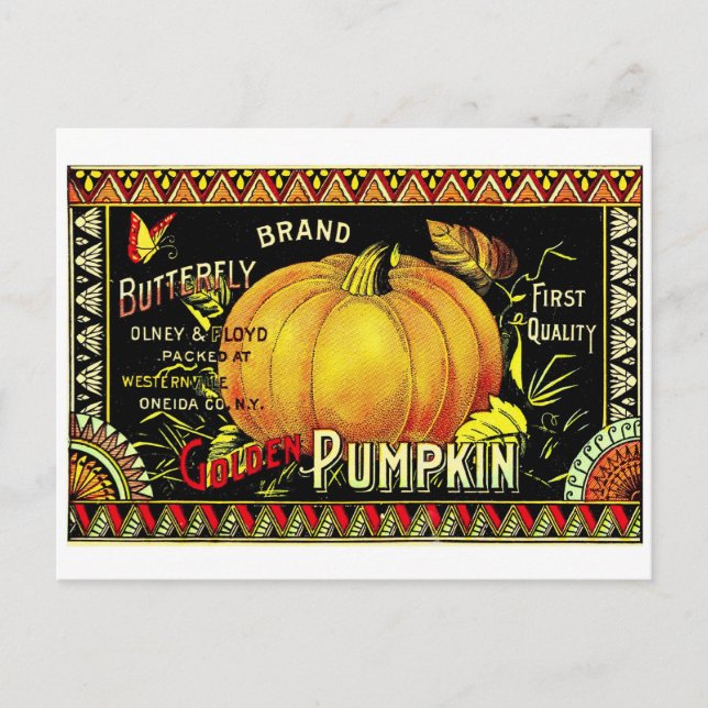 Retro Vintage Halloween Golden Pumpkin Vykort (Framsida)
