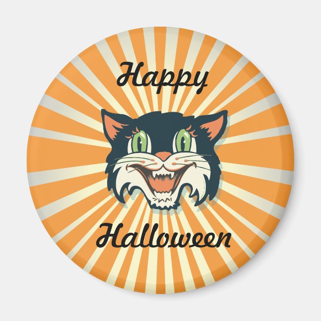 Retro Vintage Halloween-katt Magnet (Framsidan)
