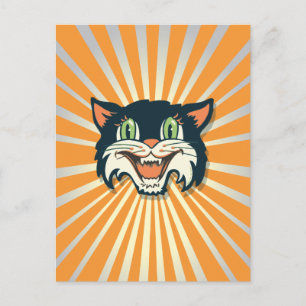 Retro Vintage Halloween-katt Vykort