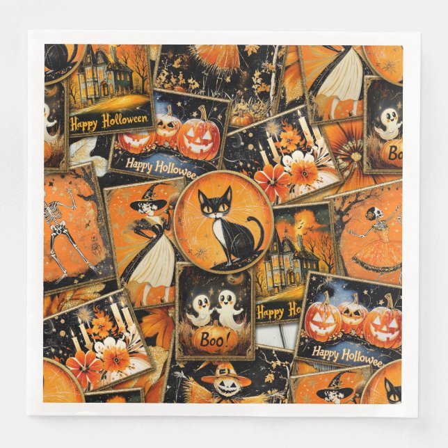 Retro Vintage Halloween Roligt Collage Pappersservett (Framsida)