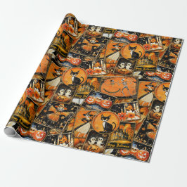 Retro Vintage Halloween Roligt Collage Presentpapper
