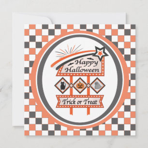 Retro Vintage Halloween-tecken -Bus eller godis-pa Inbjudningar