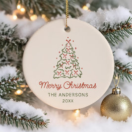 Retro Vintage Hand Drawn Christmas Holiday Party Julgransprydnad Keramik