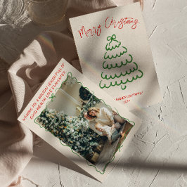 Retro Vintage Hand plockade Bow Träd Fotojul Julkort