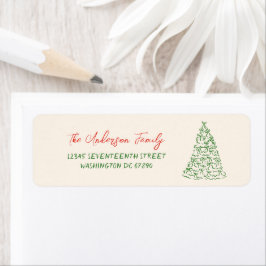 Retro Vintage Hand plockade Rosett band Träd jul Returadress Etikett