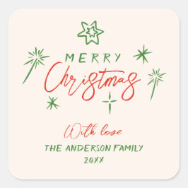 Retro Vintage Hand plockade Stars God jul Fyrkantigt Klistermärke