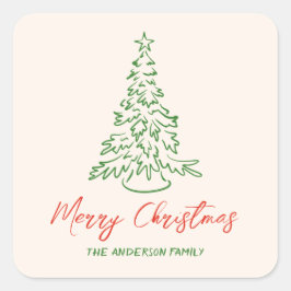 Retro Vintage Hand plockade Unik jul i Träd Fyrkantigt Klistermärke