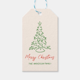 Retro Vintage Hand plockade Unik jul i Träd Presentetikett