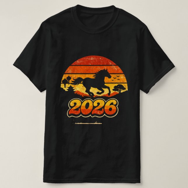 Retro Vintage Häst Solnedgång 2026 T Shirt (Design framsida)