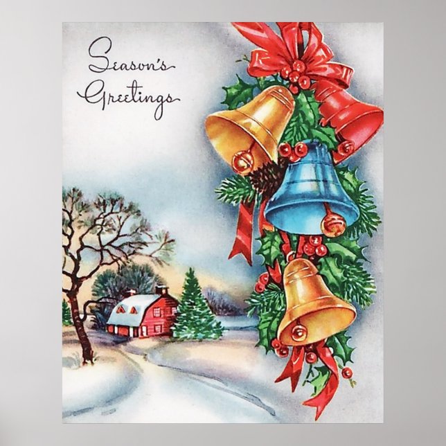 Retro vintage-Helgdag poster Julservergrupp (Framsidan)