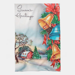 Retro vintage-Helgdag till julfarm Kökshandduk