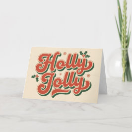 Retro Vintage Holly Jolly Christmas Helgkort