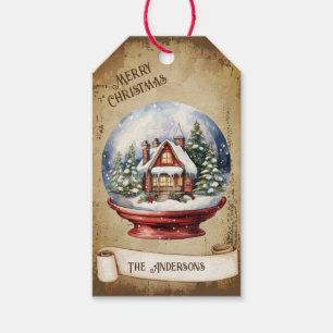 Retro Vintage House i Snö Globe God jul Presentetikett